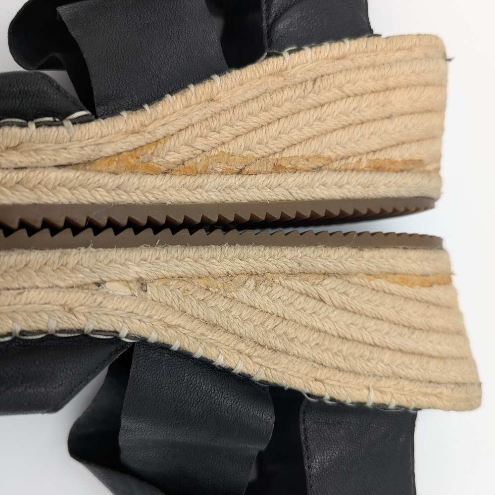 Eileen Fisher Willow Black Tumbled Leather Crisscross Espadrille Wedge 9.5 - Picture 8 of 10